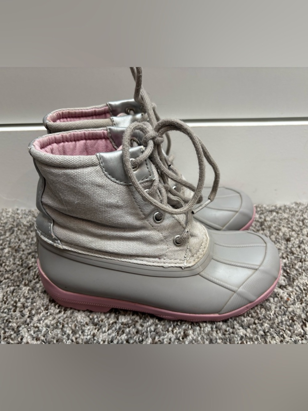 Sperry Gray and Pink Kids Duck Boots Size 12c